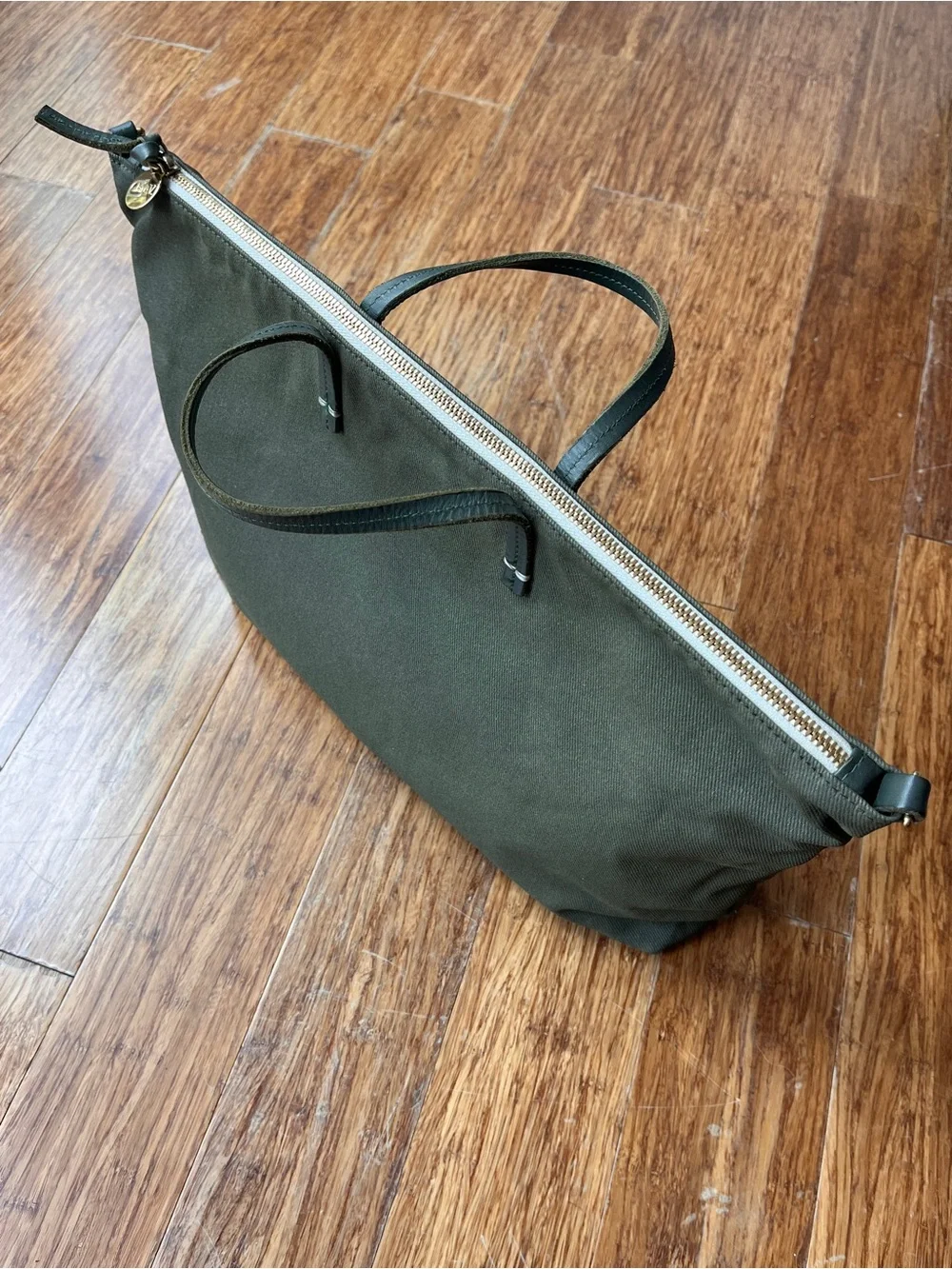 Clare V Waxed Cotton Canvas Attaché Bag Olive Green
